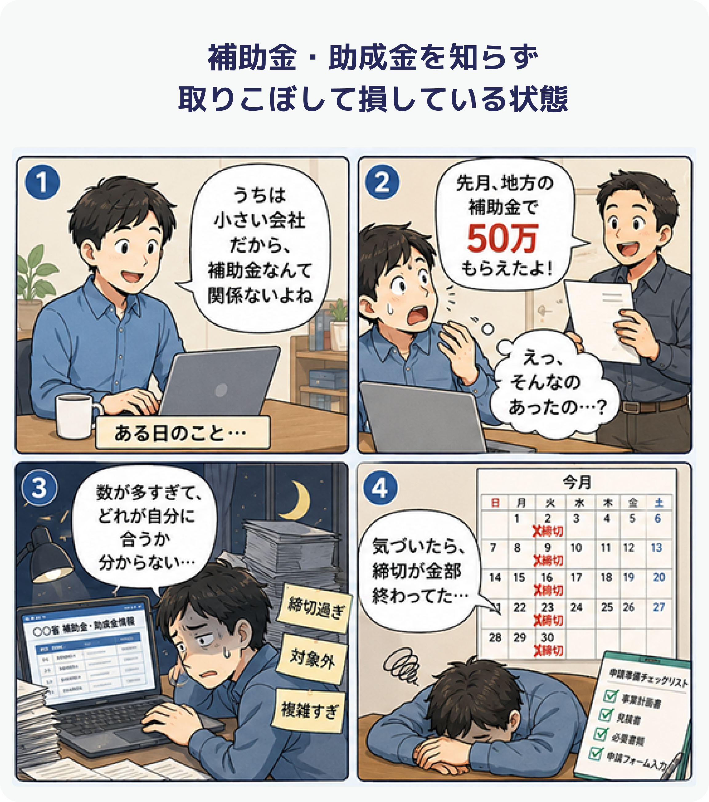 補助金・助成金を知らず取りこぼして損している状態